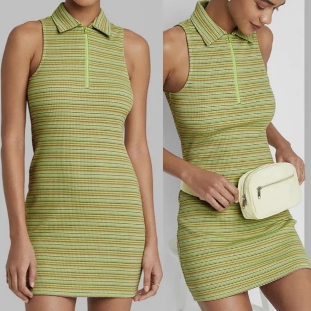 Striped Sleeveless Collared Dress